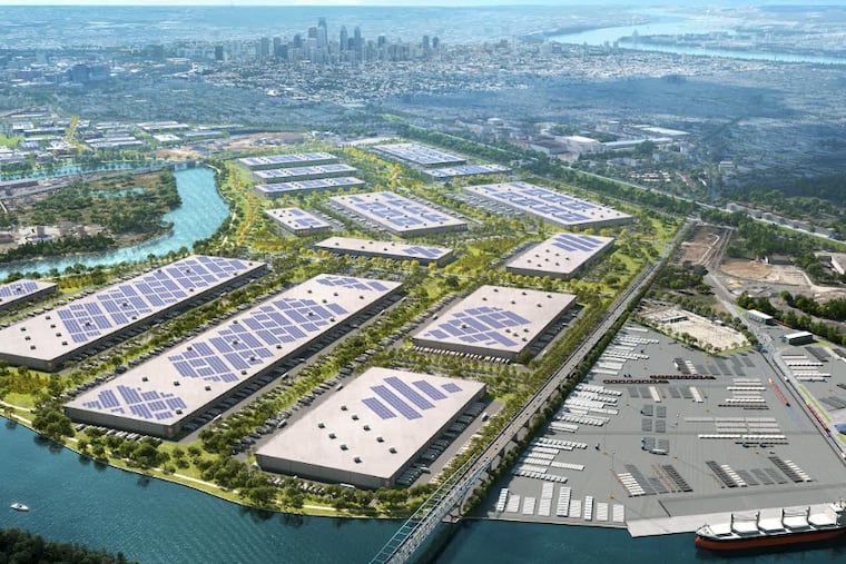 An overhead rendering from HRP Group (formerly known as Hilco Redevelopment Partners) showing what the Bellwether District could look like when it is filled with industrial facilities.