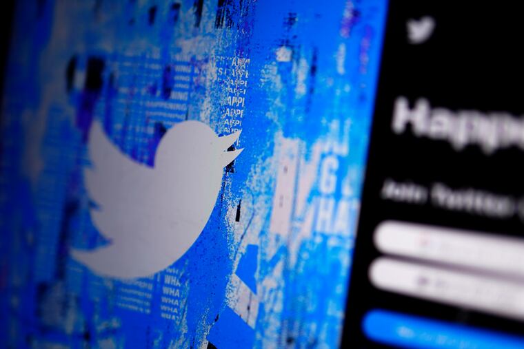 The Twitter splash page is seen on a digital device in April in San Diego.