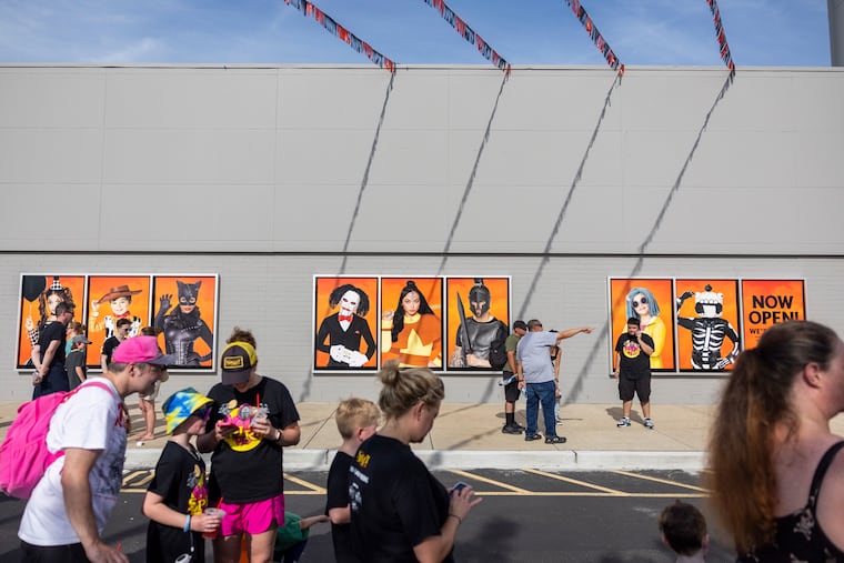 People gathering for the new Spirit Halloween flagship store in Egg Harbor Township, N.J., on Saturday, Aug. 1, 2026.