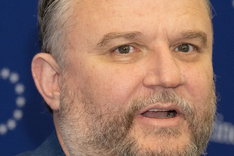 76ers President of Basketball Operations Daryl Morey speaks to the media on Monday, May 6, 2024, during a press conference at the Philadelphia 76ers Training Complex in Camden, N.J.