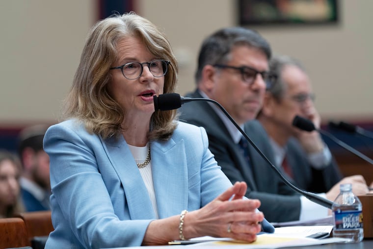 Wendy Raymond, president of Haverford College, testifies before the House Committee on Education and Workforce hearing on antisemitism Wednesday on Capitol Hill.