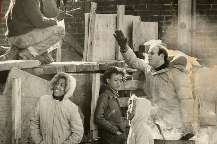 Philadelphia District Attorney Ed Rendell meets with MOVE members at the Powelton Ave. house on Sunday morning March 5, 1978 to discuss ways to settle their dispute with the City.
