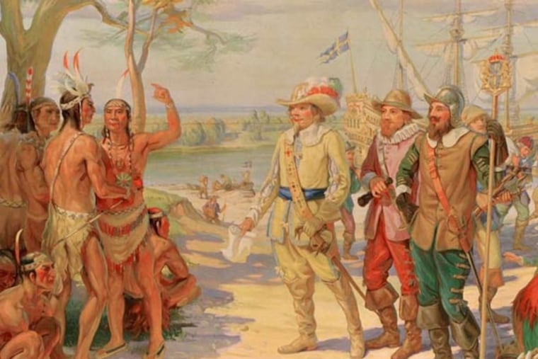 A 1928 mural by Christian Von Schneidau depicts the arrival of the Swedes on the Delaware.