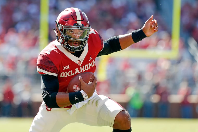 Jalen Hurts, shown running for a touchdown against LSU in the playoffs last year, was a second-round pick by the Eagles on Friday.