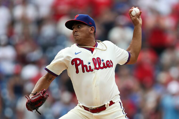 Phillies relief pitcher Ranger Suarez relies on a "slow" fastball and sinker to get hitters out.