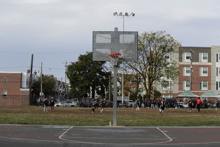 A soccer match near the basketball courts at the Vare Recreation Center near 26th and Morris Street in South Philadelphia on October 31, 2021. The shooting happened approximately 11:39 P.M., on Saturday, October 30, 2021 and a 14-year-old male was shot in the back No arrest and weapons have been recovered.
