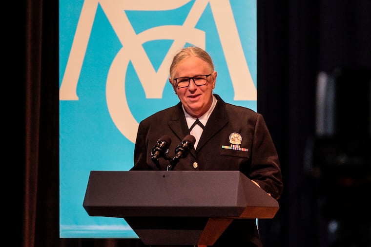 Admiral Rachel Levine, pictured at Bryn Mawr College in 2022, was the first openly transgender official confirmed by the U.S. Senate. The Trump administration changed the name on her official portrait to her birth name during the federal shutdown.