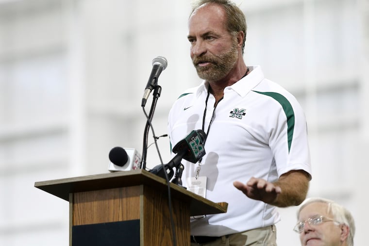 Chris Cline speaks in 2014 as Marshall University dedicates the new indoor practice facility as the Chris Cline Athletic Complex in Huntington, W.Va. Police in the Bahamas say a helicopter flying to Fort Lauderdale has crashed, killing seven Americans. Police told The Associated Press on Friday that the missing-aircraft report from Florida said Cline was on board.