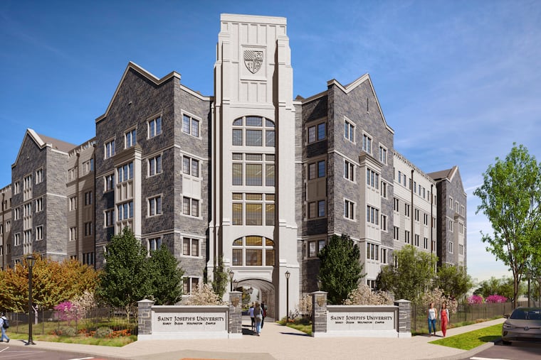 A rendering of the new St. Joseph's University dorm as seen from the intersection of City Avenue and Cardinal Avenue.