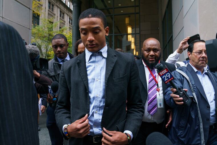Michael White exits the Stout Center for Criminal Justice in Philadelphia after a jury found him not guilty in the stabbing death of Sean Schellenger last week.