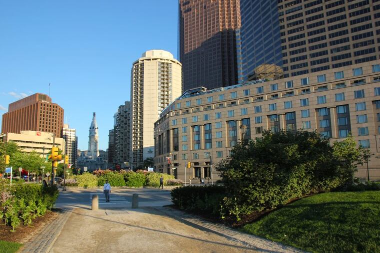 Atop the Logan hotel, viewed from Logan Circle, is Assembly Rooftop Lounge (right).