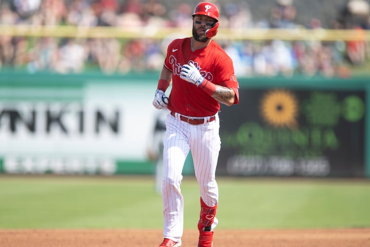 Weston Wilson run the bases after hitting a two-run homer against the Yankees on Feb. 25.