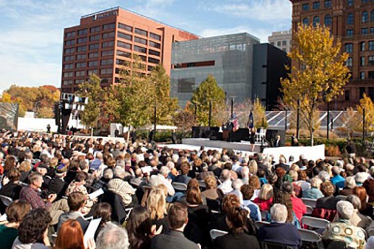 A large crowd assembled on Independence Mall , across the street from the new museum , to witness the dedication. (Ed Hille / Staff Photographer)