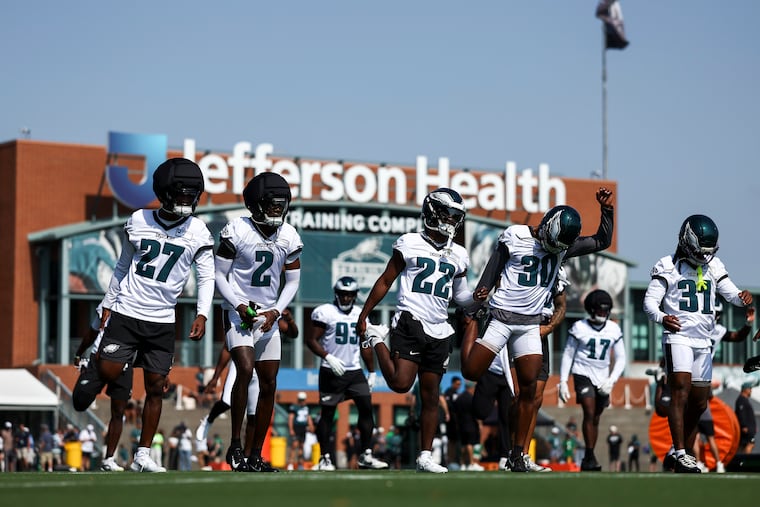 Eagles players work out during the first day of training camp on Wednesday at the Jefferson Health Training Complex.