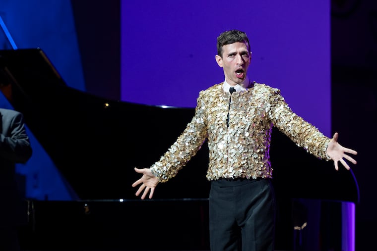 Opera Chief Anthony Roth Costanzo performs at Opera Philadelphia’s 50th anniversary gala, Vox Ex Machina, at the Academy of Music on Saturday, Sept. 13, 2025.