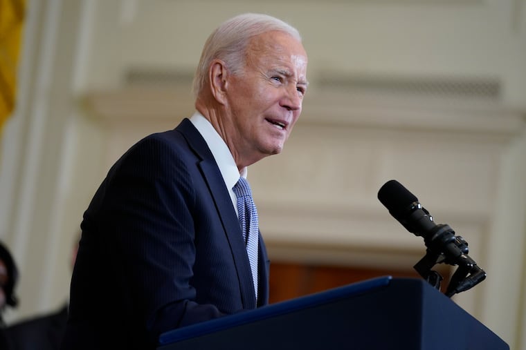 President Joe Biden speaks on the anniversary of the Inflation Reduction Act during an event in the East Room of the White House on Wednesday in Washington.