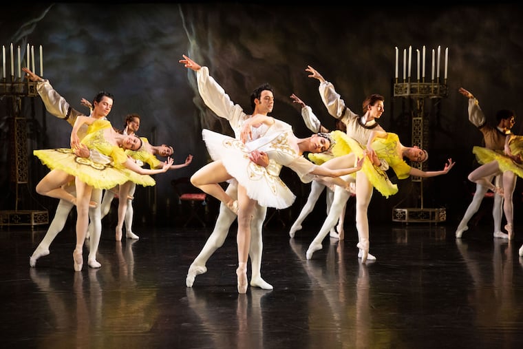 Pennsylvania Ballet dancers Dayesi Torriente and Arian Molina Soca, with the company, in Angel Corella's "Raymonda Suite."