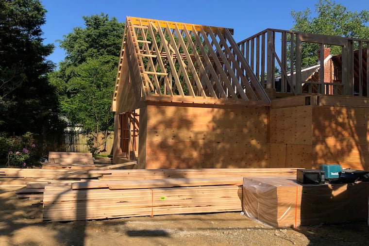 A home under construction in Haddonfield last month. Lumber prices have soared this year.