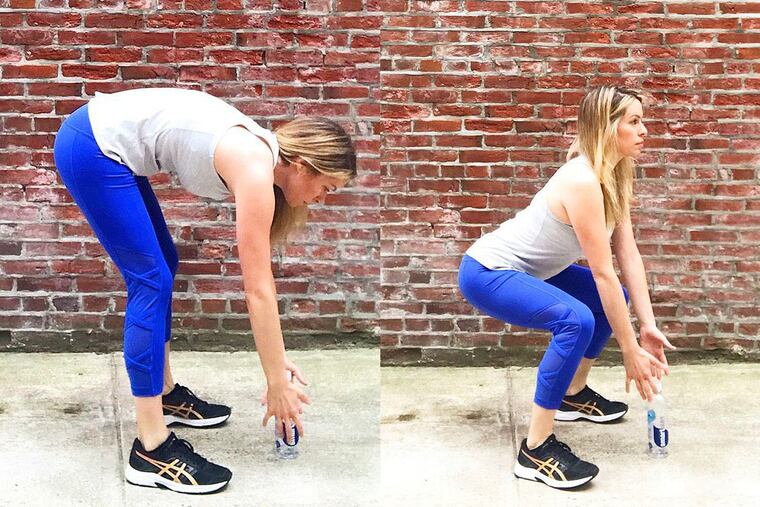 Ashley Greenblatt demonstrates the problematic pickup in this 2019 file photo. On the left, improper form; on the right, proper form.