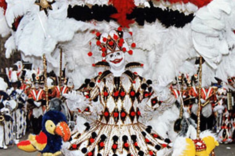 Bob Shannon Jr., captain of Quaker City String Band, during the Mummers Parade in 1988. The string band's theme that year was "Last Wound Up."