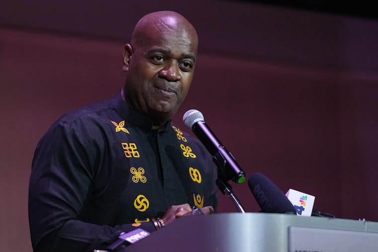 Newark Mayor Ras Baraka speaks at a watch party for Analilia Mejia in New Jersey's 11th Congressional District special election in April.