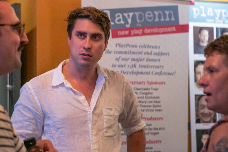 Playwright Will Snider hangs out in the lobby at the Drake before a reading of his play, "Strange Men," part of the PlayPenn series.