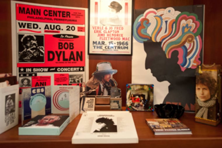 Items about Bob Dylan housed in what's believed to be the nation's only research archive devoted to the myth and meaning of Dylan at La Salle University's Connelly Library. (RON TARVER/Staff Photographer)