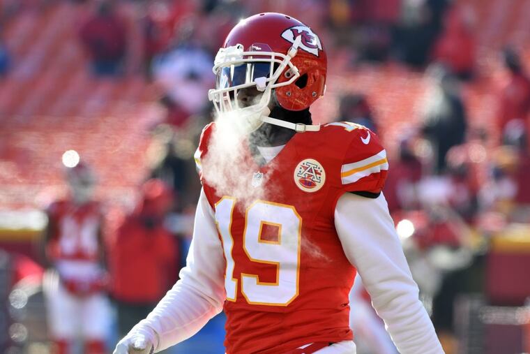 Jeremy Maclin (19) warms up before a game against the Titans in December.