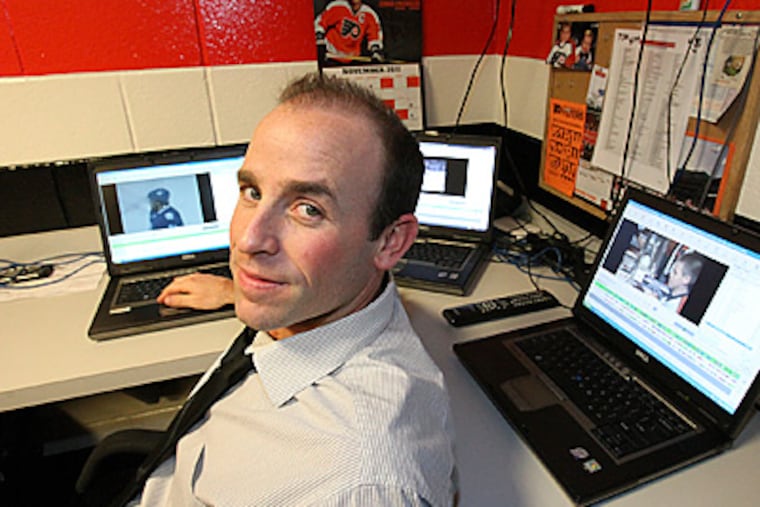 Flyers' video coordinator Adam Patterson at the Wells Fargo Center in
Philadelphia. (Steven M. Falk/Staff Photographer)