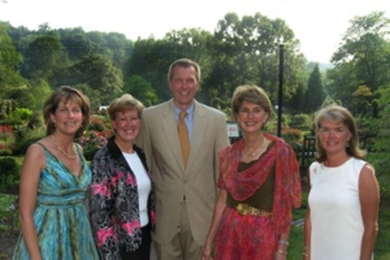 From left are Marggy Ells, event cochair; Debbie Rodgers with husband Paul Meyer, the F. Otto Haas Director of the arboretum; Ann Reed, honoree and advisory board chair; and Lisa Butler, event cochair.