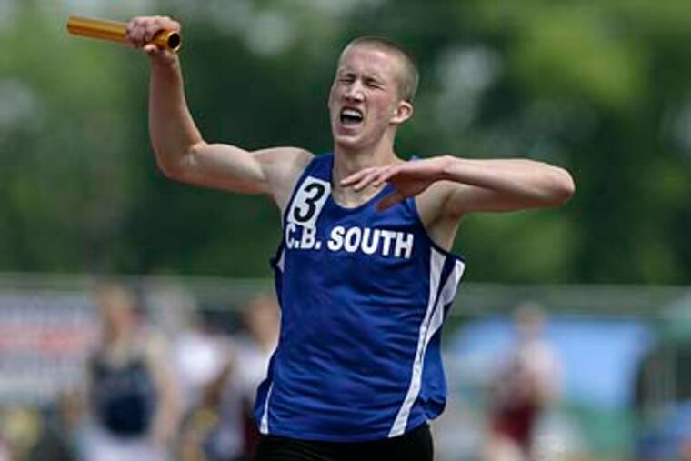 Central Bucks South’s Tom Mallon anchored a record-setting outing in the 4x800-meter relay. (Christopher Gardner / For the Inquirer)