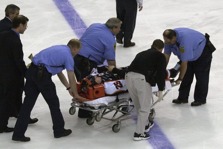 Medics had to carry Keith Primeau off the ice on a stretcher after a hard hit during a 2000 Stanley Cup playoff game. Primeau, who retired from the NHL in 2006 after his fourth documented concussion, suffers from lightheadedness, anger and other symptoms common in athletes who have suffered brain trauma.