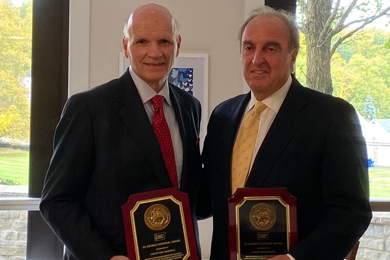 Coaches Vs. Cancer stalwarts Phil Martelli (left) and Fran Dunphy received the St. George National Award on Sunday.