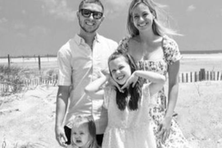 Ashley McLean-Gaylor, 27, of Glenolden, died in a hit-and-run accident in Southwest Philadelphia on Saturday morning. She is pictured with fiancé Brandon and her two daughters, Aubrie and Charlie.