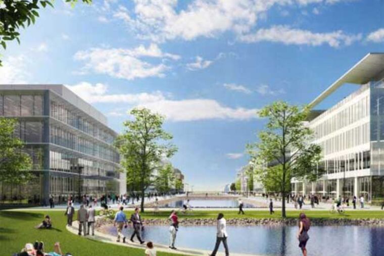 A rendering of the so-called Canal District at the Navy Yard, which now has the same number of employees as it did before the shipyard closed in 1995.