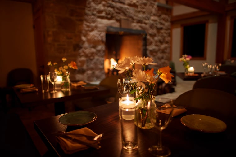 Dining by the fireplace at Northridge at the Woolverton Inn, 6 Woolverton Rd., Stockton, N.J.