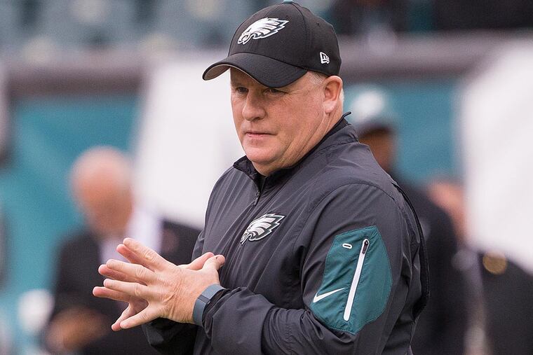Philadelphia Eagles head coach Chip Kelly prior to action against the Tampa Bay Buccaneers at Lincoln Financial Field.