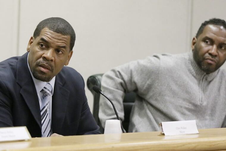 Willingboro Mayor Chris Walker (left) and Councilman Nathaniel Anderson prior to a meeting, at the Willingboro Town Hall in January 2017.