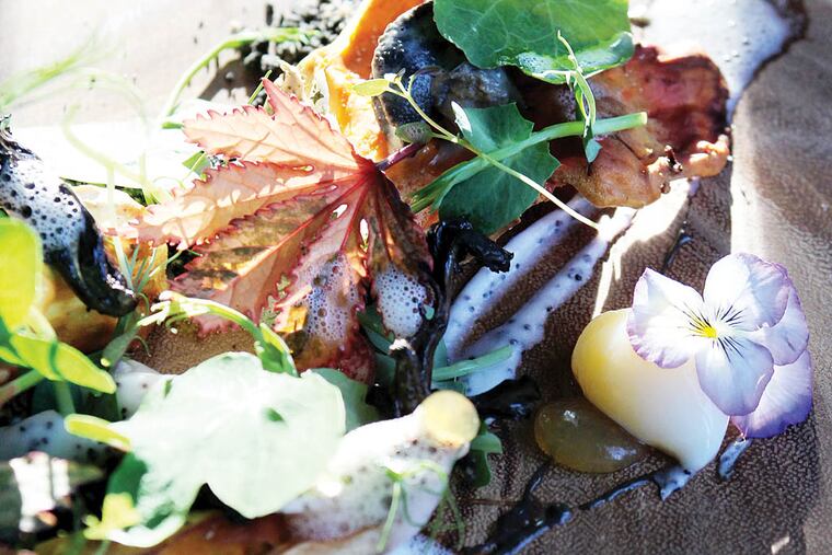 The La Foret dish from Will BYOB on Tuesday, October 15, 2013. The dish consists of chicken of the woods mushroom, a quail egg, salsify, buttermilk poppy and black almond for the "soil." ( Yong Kim / Staff Photographer )