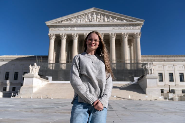 Becky Pepper-Jackson outside the Supreme Court in Washington: The 15-year-old from West Virginia has publicly identified as a girl since age 8.