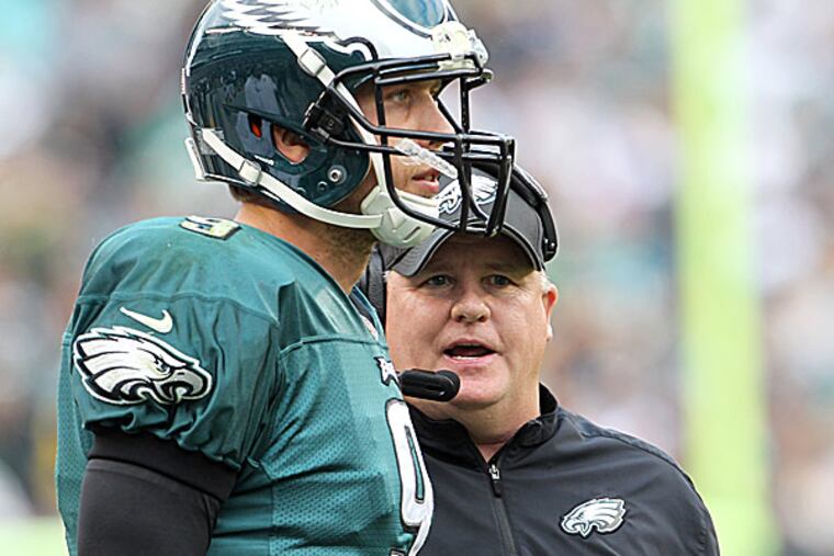 Eagles quarterback Nick Foles and head coach Chip Kelly. (Yong Kim/Staff Photographer)