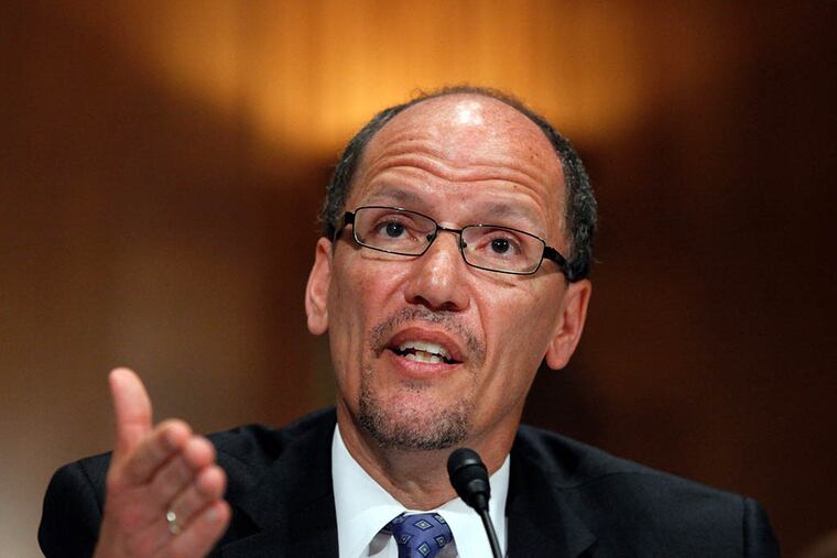 "We anticipate that workers, on an annual basis, will get $1.2 to $1.3 billion in their pockets," U.S. Labor Secretary Thomas Perez said during a press call Tuesday. "Other workers," he said, "will have the gift of time." (AP Photo/Molly Riley)