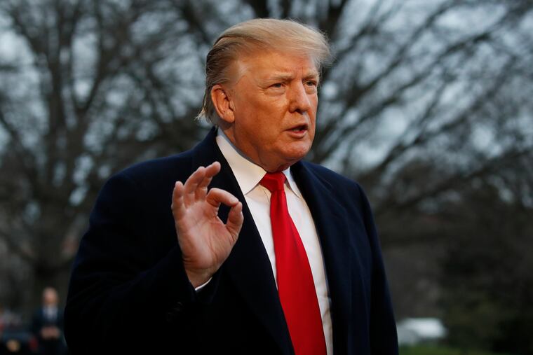 President Donald Trump speaks with the media after stepping off Marine One on the South Lawn of the White House, Sunday, March 24, 2019, in Washington. The Justice Department said Sunday that special counsel Robert Mueller's investigation did not find evidence that President Donald Trump's campaign "conspired or coordinated" with Russia to influence the 2016 presidential election. (AP Photo/Alex Brandon)