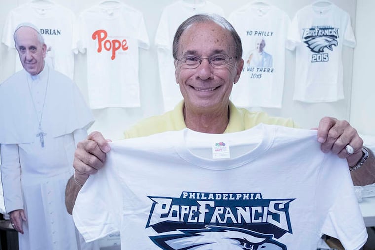 shop his papal-theme T-shirts to retailers, and is engaging 17 hawkers to hit the streets during the big visit, Sept. 26 and 27.