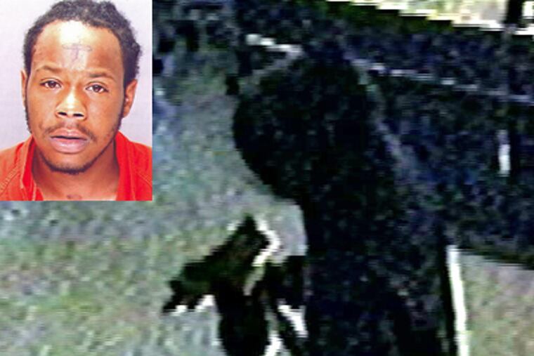 Timothy Scott (inset) is suspected of being the man seen in this surveillance image taken during a robbery at 46th and Lancaster.