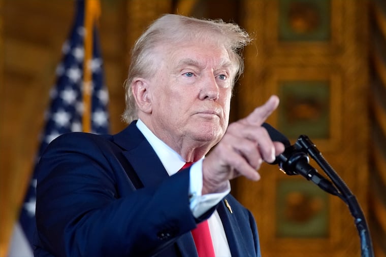Former President Donald Trump, the Republican presidential nominee, speaks to reporters during a news conference at his Mar-a-Lago estate Thursday, Aug. 8, 2024, in Palm Beach, Fla.