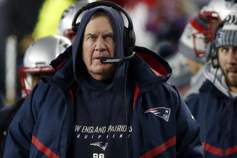 New England Patriots head coach Bill Belichick watches from the sideline during the first half of an NFL divisional playoff football game against the Tennessee Titans, Saturday, Jan. 13, 2018, in Foxborough, Mass.