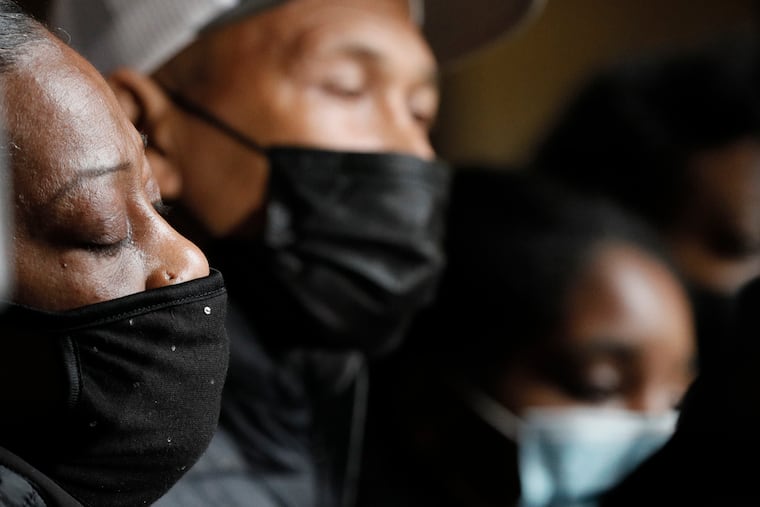 (L-R) Kathy Brant mother of Walter Wallace Jr.; Walter Wallace Sr., father; and twin sister of Walter Wallace Jr., during a press conference at City Hall in Phila., Pa. on Oct. 29, 2020. Walter Wallace Jr. was shot and killed by Phila. police officers at the 6100 block of Locust St. in West Phila. on Monday, Oct. 26, 2020.