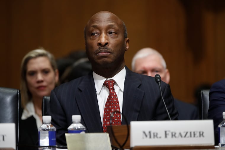 Kenneth Frazier, Chief Executive Officer of Merck & Co., Inc., at a U.S. Senate Finance Committee hearing on Feb. 26, 2019 in Washington. Frazier has organized a recent effort among corporate leaders to oppose voting restrictions. (AP Photo/Pablo Martinez Monsivais)