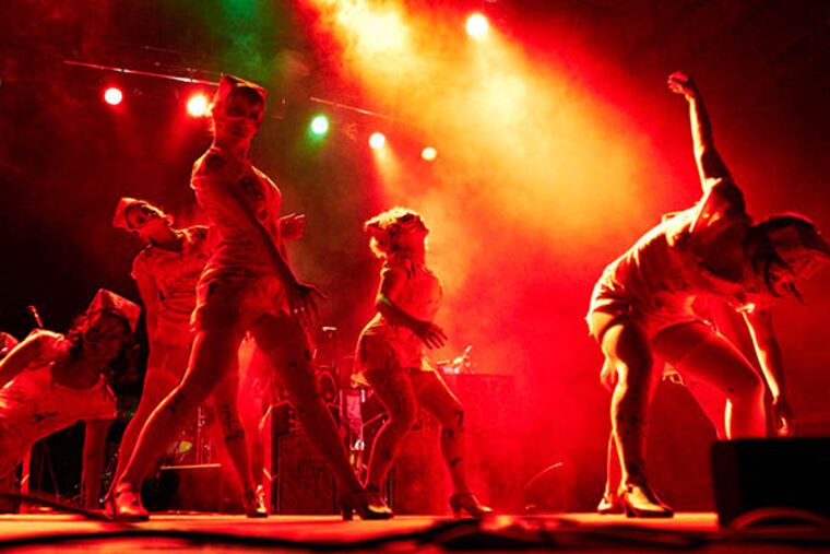 Naughty nurses of the Peek-a-Boo Revue, at World Cafe Live in Wilmington Thursday. (Photo courtesy Chris Koontz)